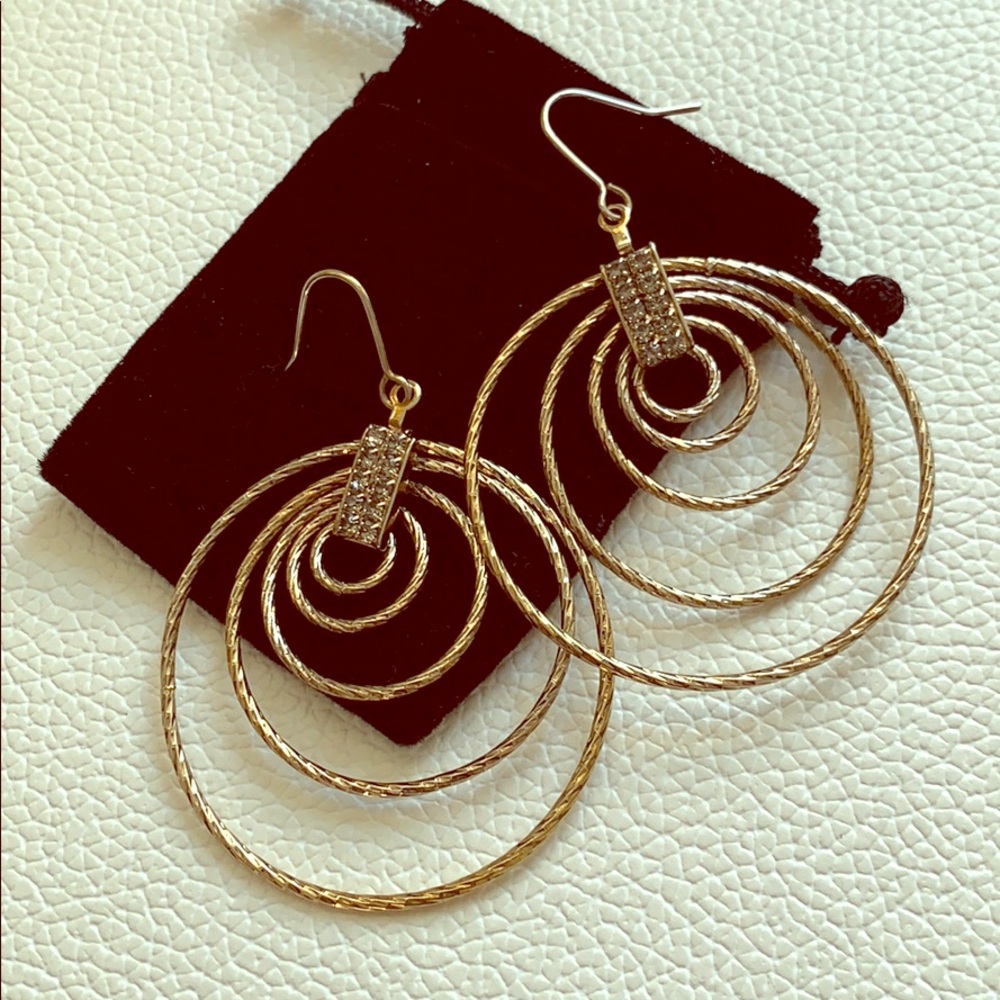 Gold Tone 5 Ring Hoop Earrings with CZ Accent